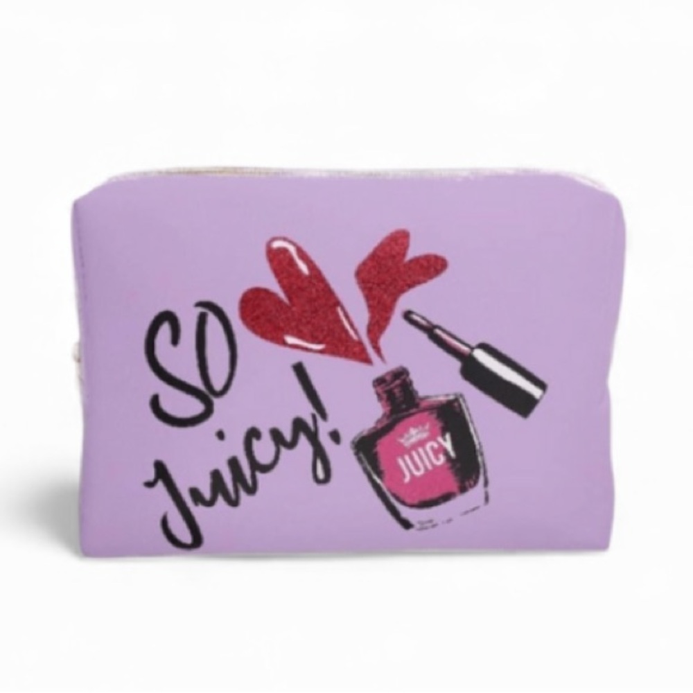 Juicy Couture PU Cosmetic Bag with “So Juicy!” Text and Nail Polish Graphic